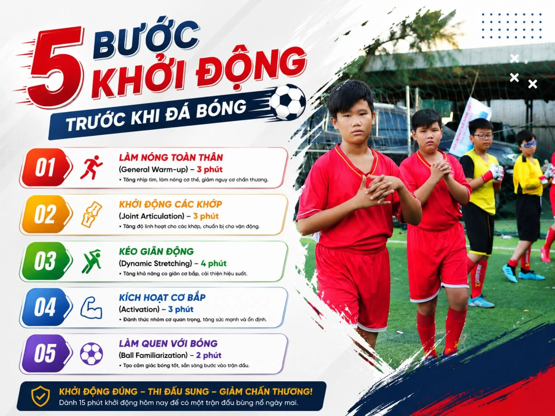 5 bước khởi động trước khi đá bóng