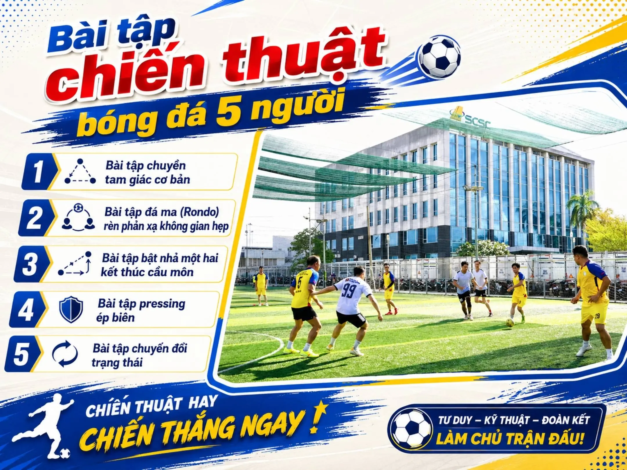 Chiến thuật sân 5: Cách đá bóng 5 người thông minh, ít mất sức và hiệu quả hơn 5 Bài tập chiến thuật bóng đá 5 người