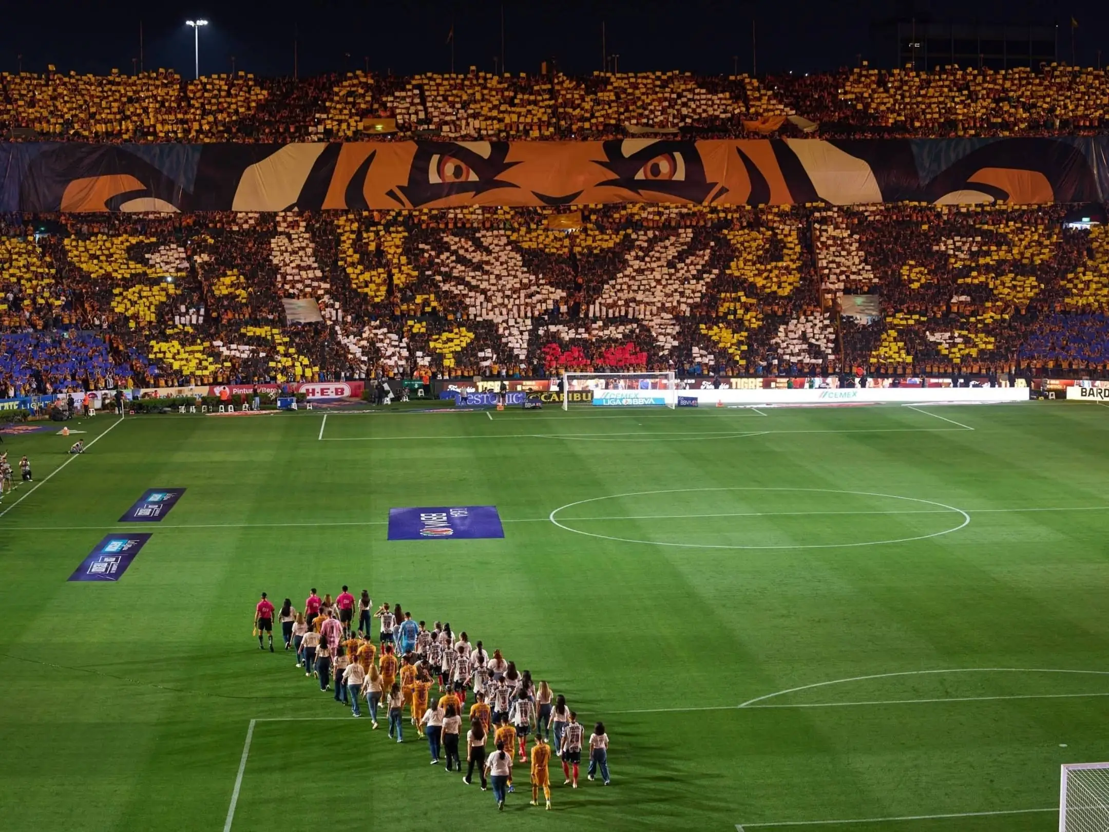 Các tấm tifo khổng lồ được các cổ động viên của Tigres UANL dựng lên để cổ vũ cho đội nhà