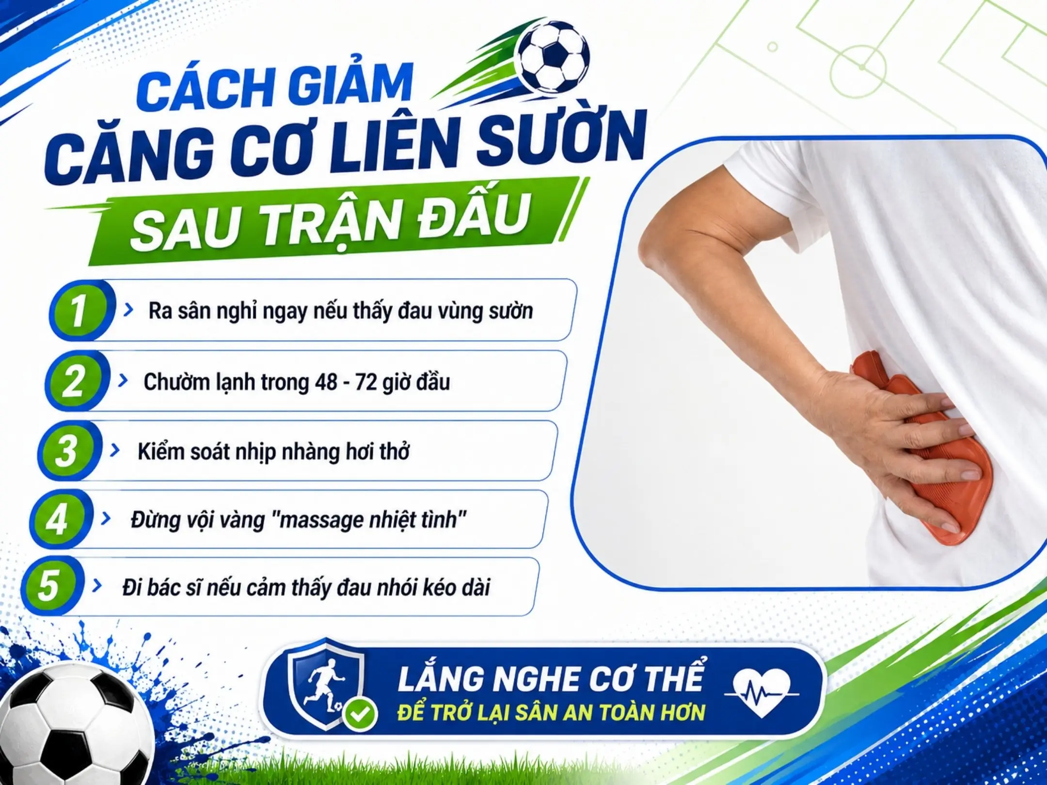 Căng cơ liên sườn khi đá bóng: chấn thương âm thầm khiến mỗi hơi thở cũng đau 4 Cách giảm căng cơ liên sườn sau trận đấu