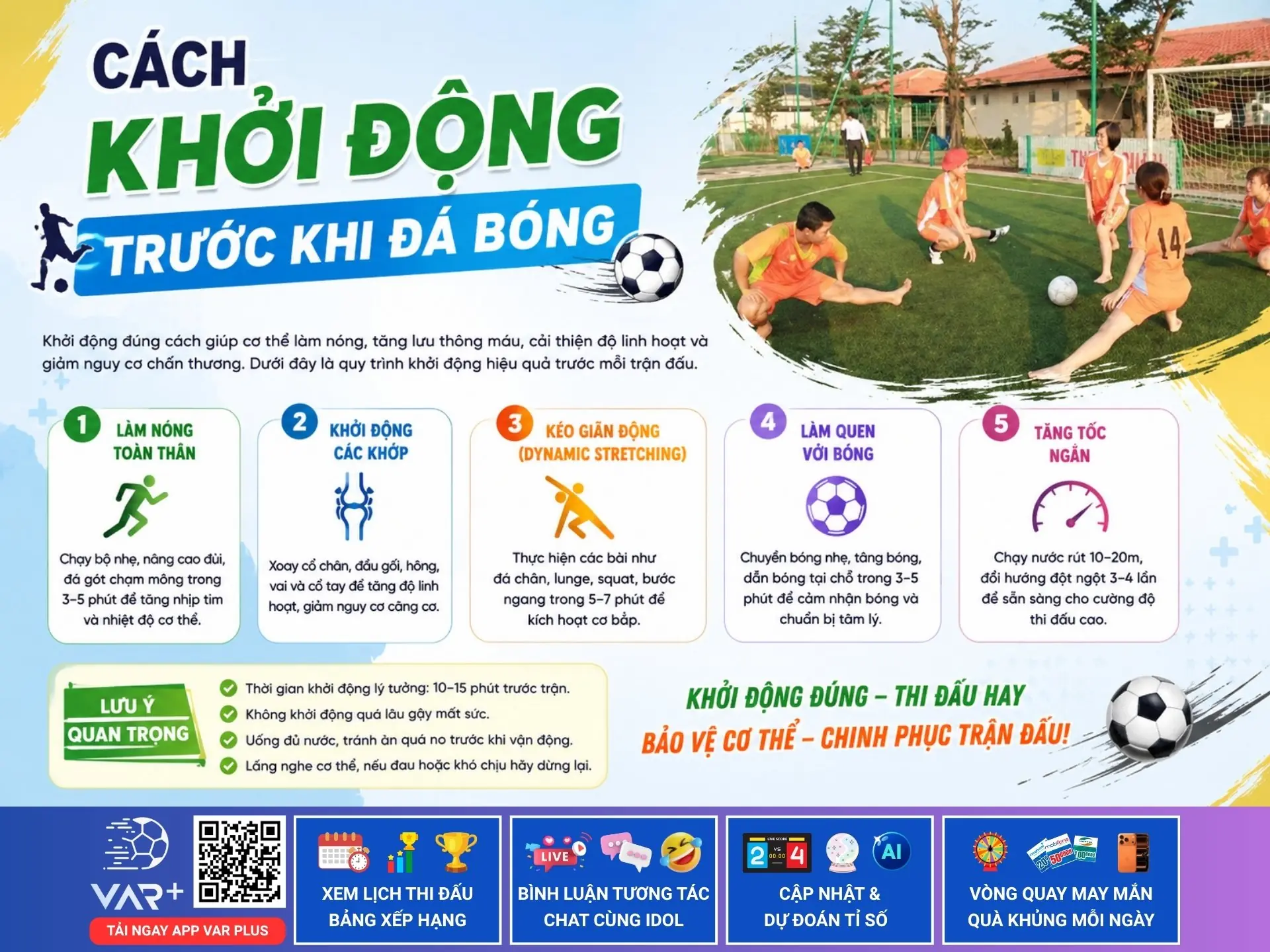 Cách khởi động trước khi đá bóng: 15 phút "vàng" quyết định cả trận đấu và phòng ngừa chấn thương