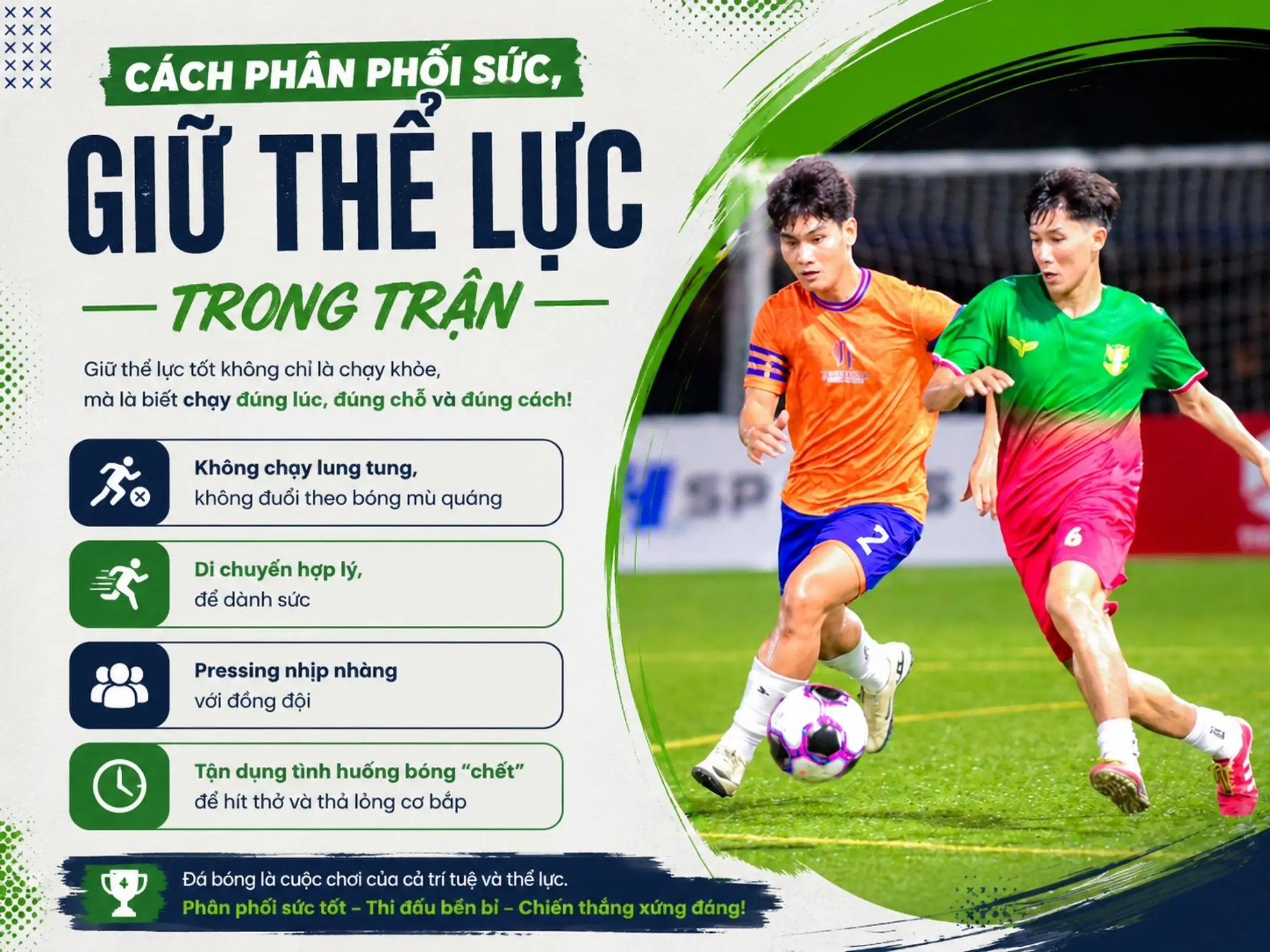 Cách giữ thể lực tốt khi đá bóng: Bí quyết để chạy bền, đá sung và không hụt hơi cuối trận 4 Cách phân phối sức, giữ thể lực trong trận