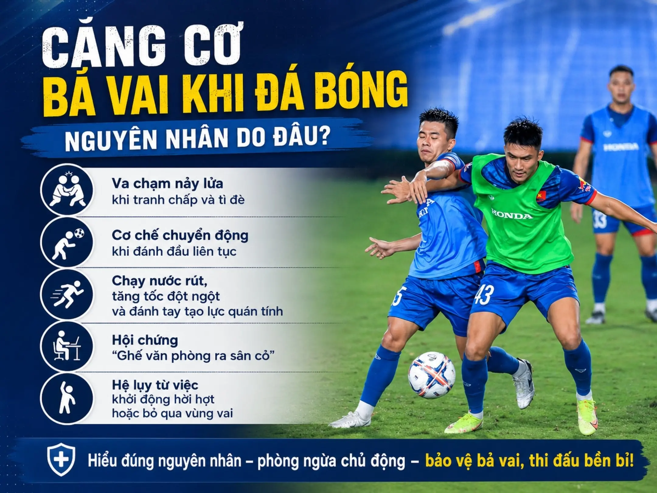 Nguyên nhân gây ra căng cơ bả vai khi đá bóng