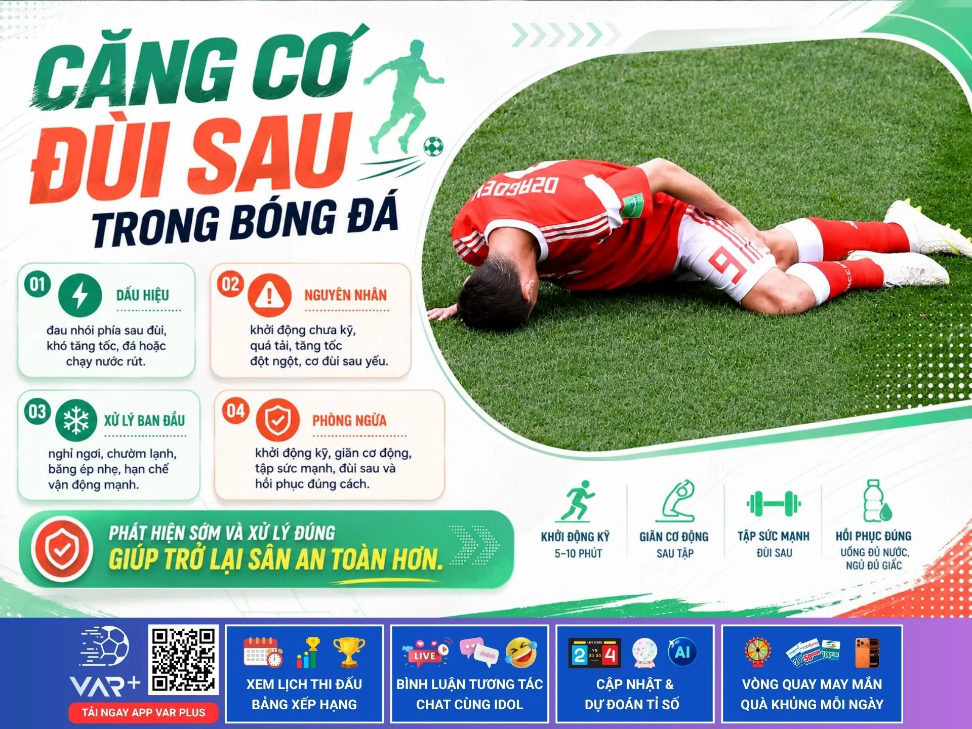 Căng cơ đùi sau khi đá bóng: cú giật đau điếng sau pha bứt tốc