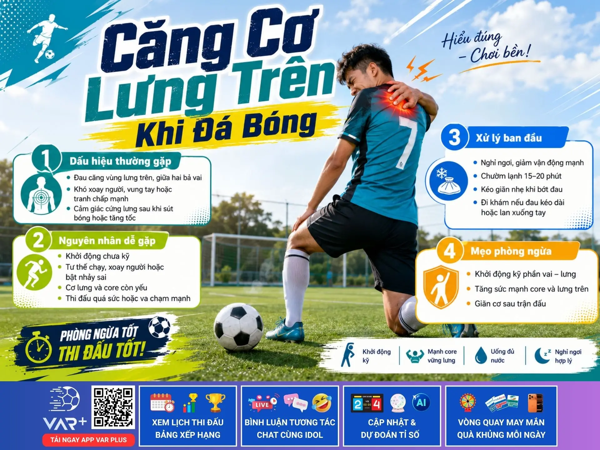 Căng cơ lưng trên khi đá bóng: Dấu hiệu, nguyên nhân và cách xử lý