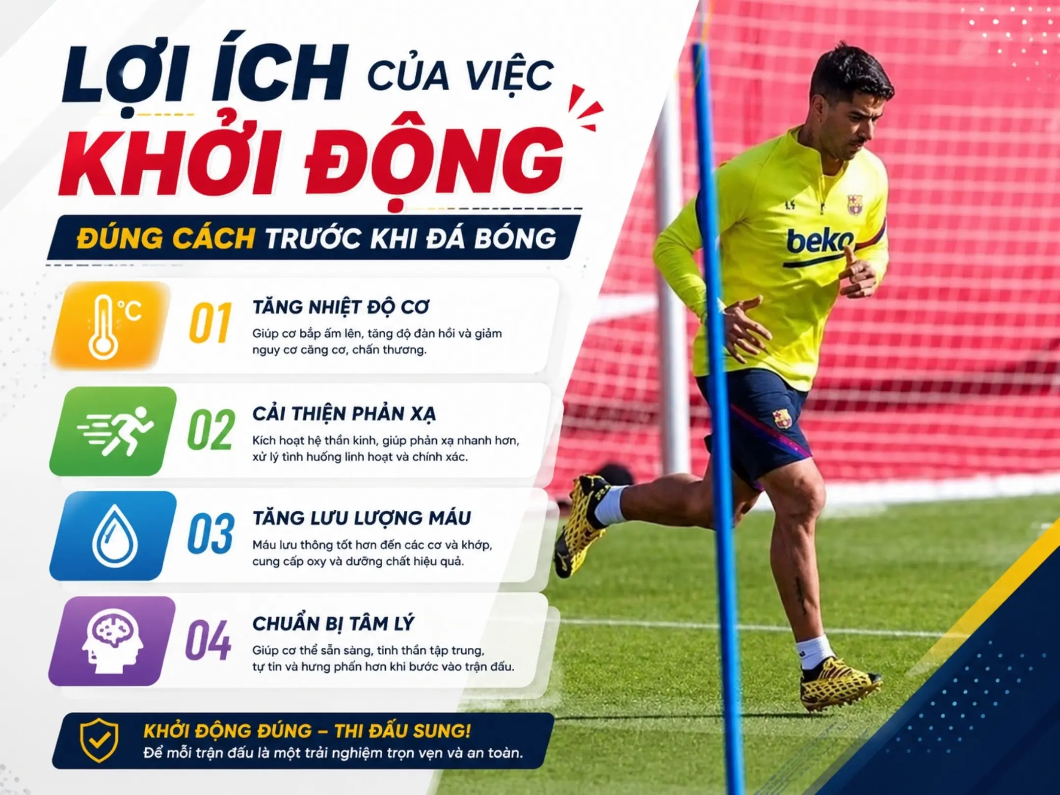 Lợi ích của việc khởi động đúng cách trước khi đá bóng