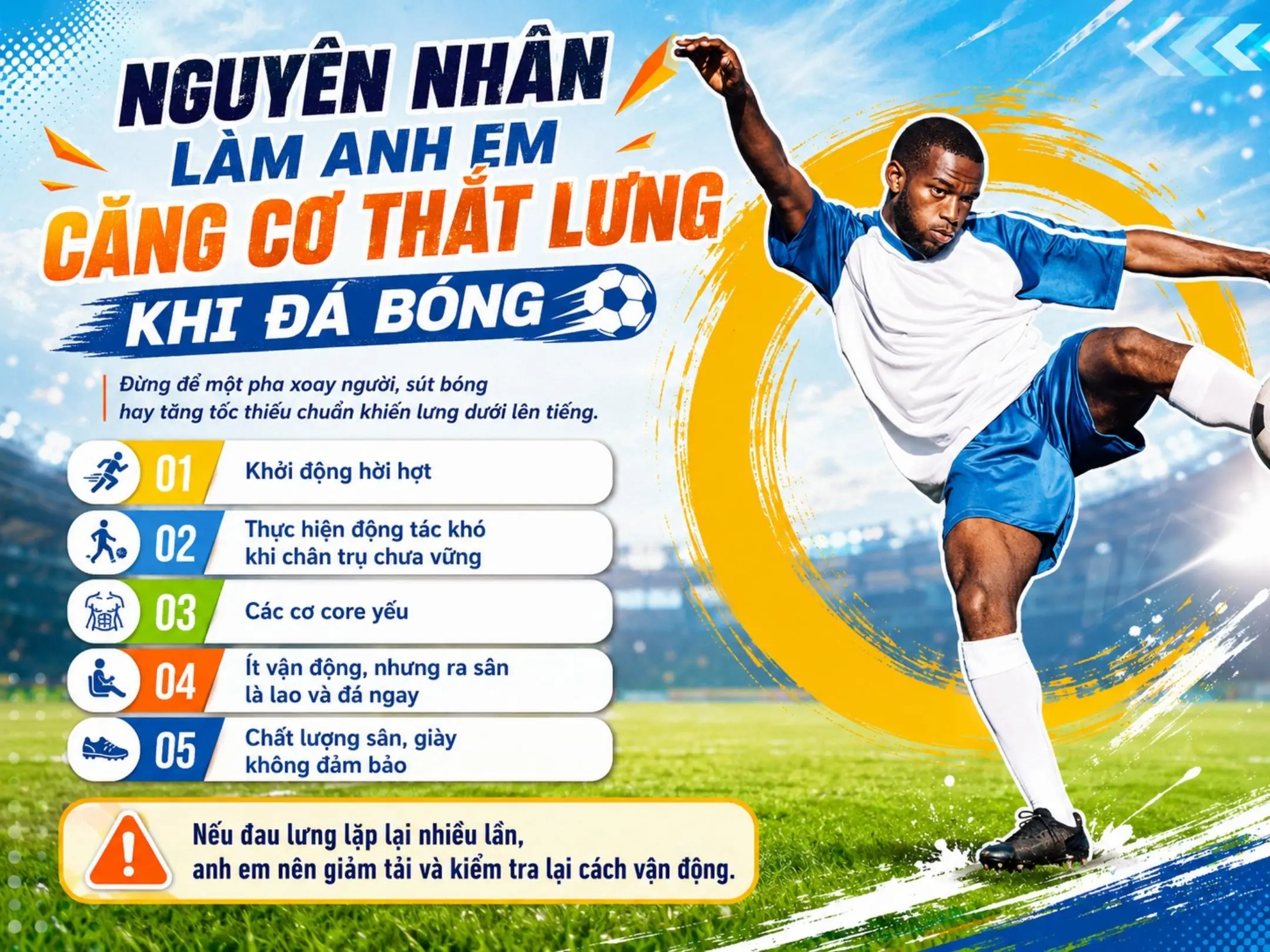 Nguyên nhân làm anh em căng cơ thắt lưng khi đá bóng