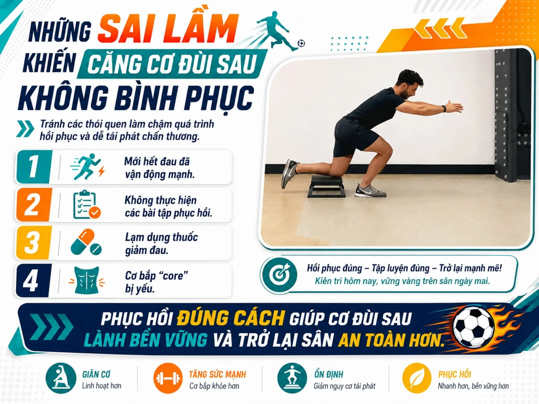 Những sai lầm khiến căng cơ đùi sau không bình phục