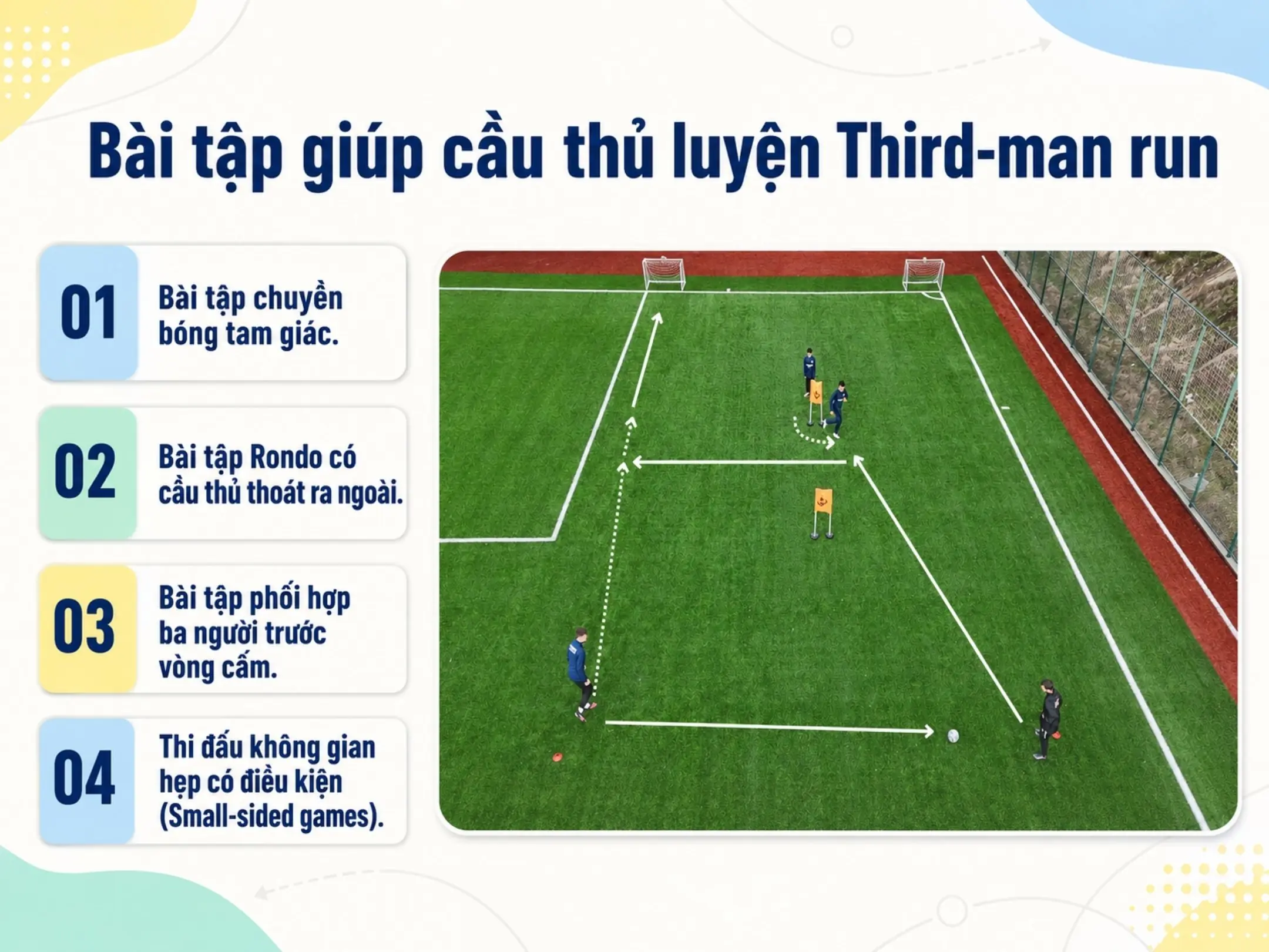 Third-man run trong bóng đá: Khi người không chạm bóng trở thành nhân vật chính 6 Bài tập giúp cầu thủ luyện Third-man run