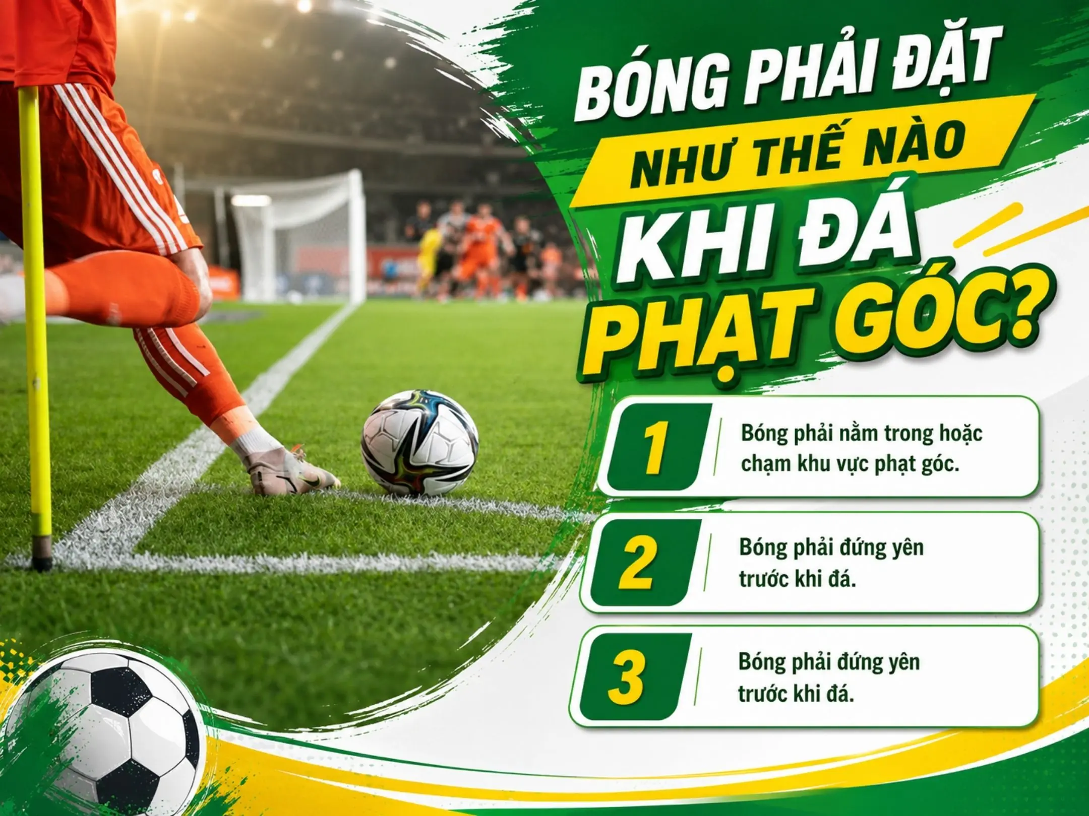 Sút phạt góc được thực hiện từ đâu? Luật đặt bóng, vị trí đá và những điều fan bóng đá cần biết 2 Bóng phải đặt như thế nào khi đá phạt góc?