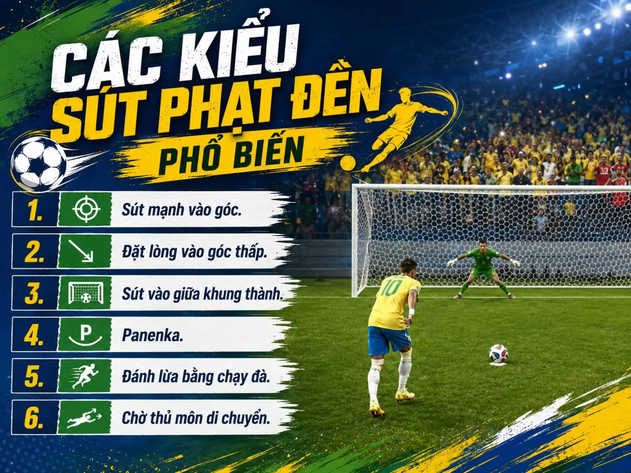 Phạt đền là gì? Luật penalty, cách thực hiện và những điều fan bóng đá cần biết 4 Các kiểu sút phạt đền phổ biến