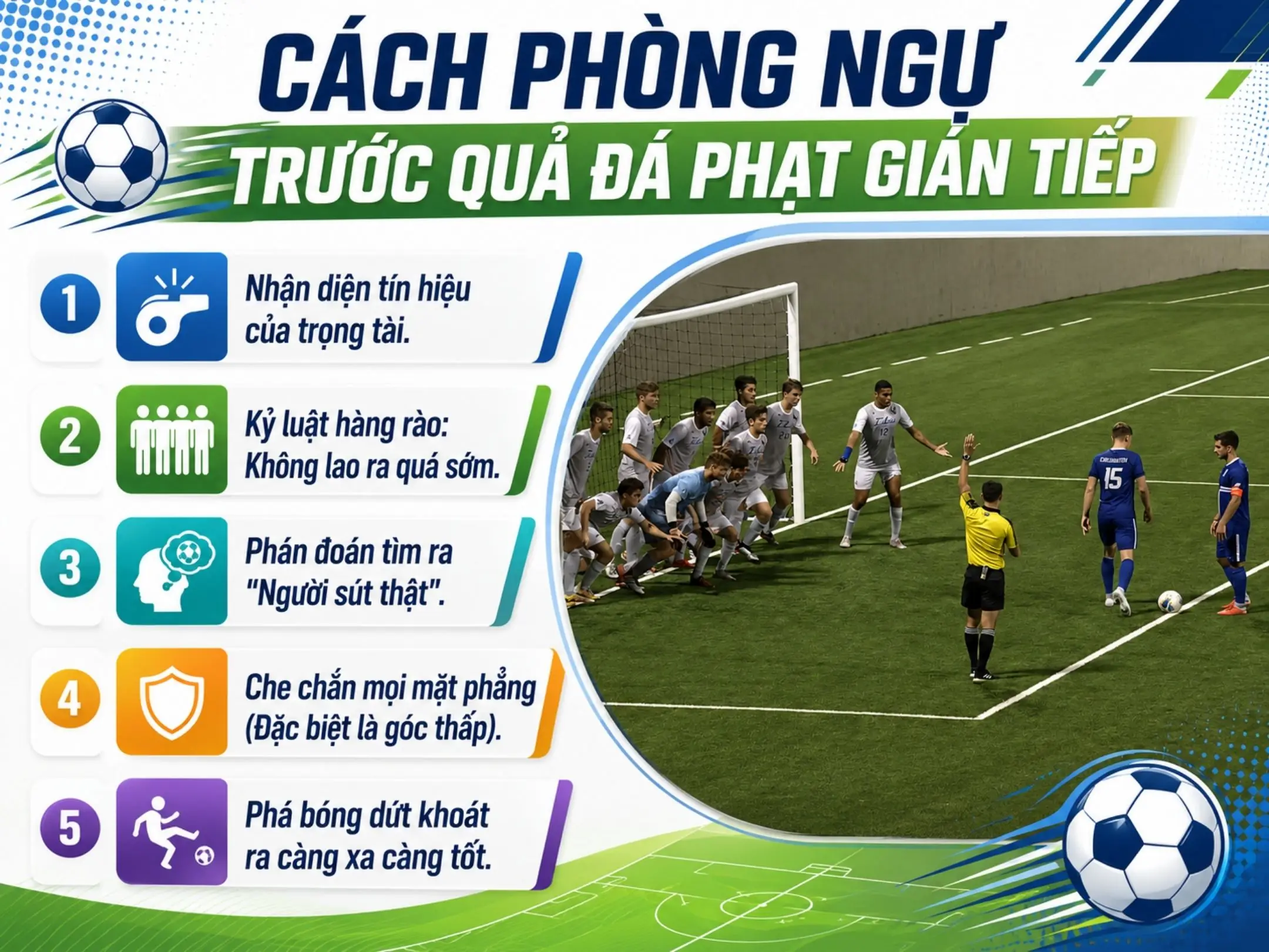 Đá phạt gián tiếp là gì? Tìm hiểu luật và nghệ thuật dàn xếp đá phạt 4 Cách phòng ngự trước quả đá phạt gián tiếp