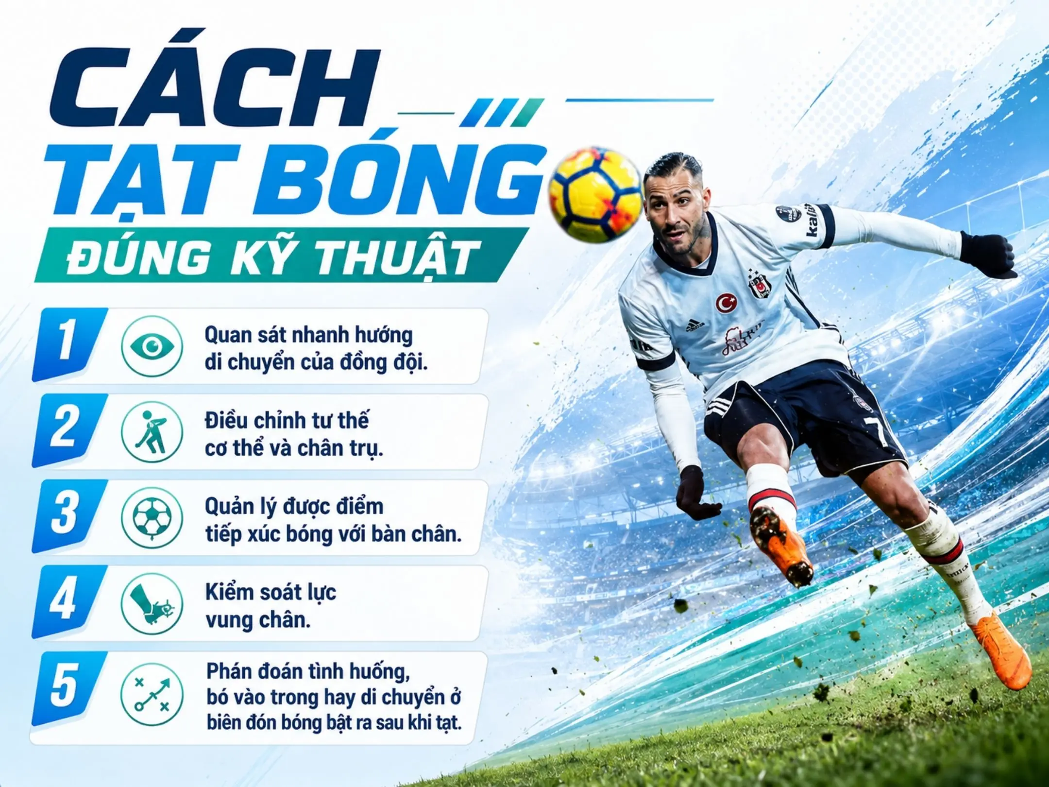Tạt bóng: Quỹ đạo cong nghệ thuật, từ đường biên đến bàn thắng 3 Cách tạt bóng đúng kỹ thuật