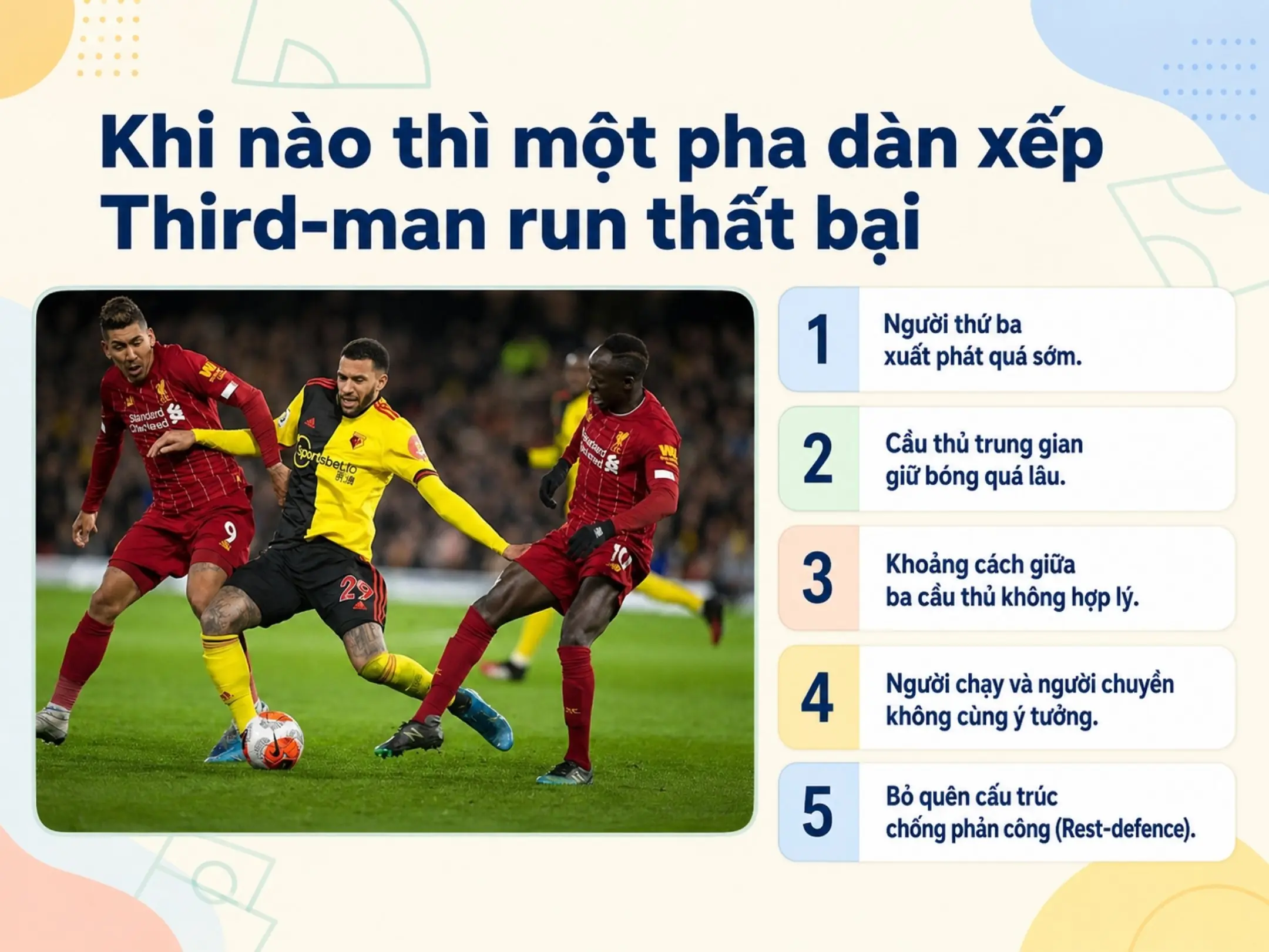 Third-man run trong bóng đá: Khi người không chạm bóng trở thành nhân vật chính 5 Khi nào một pha dàn xếp Third-man run thất bại