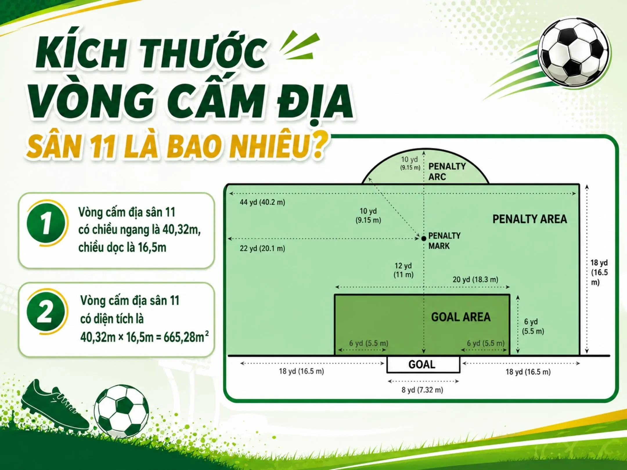 Vòng cấm là gì? Kích thước vòng cấm địa, luật thủ môn và những điều fan bóng đá cần biết 2 Kích thước vòng cấm địa sân 11 là bao nhiêu?