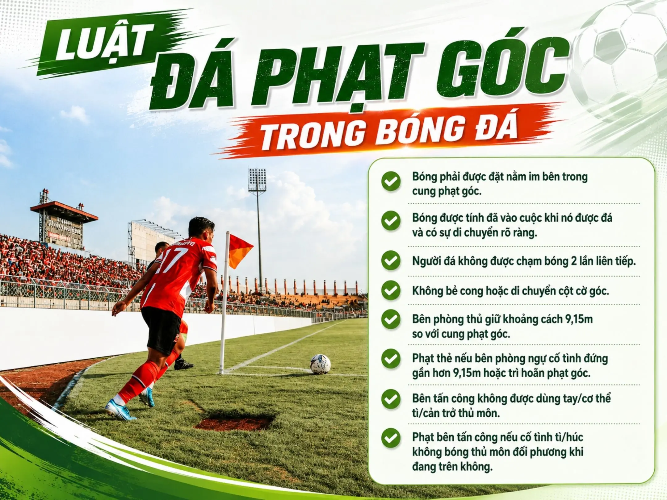 Đá phạt góc: ngày càng có tính sát thương cao hơn nhờ nghệ thuật dàn xếp 2 Luật đá phạt góc trong bóng đá