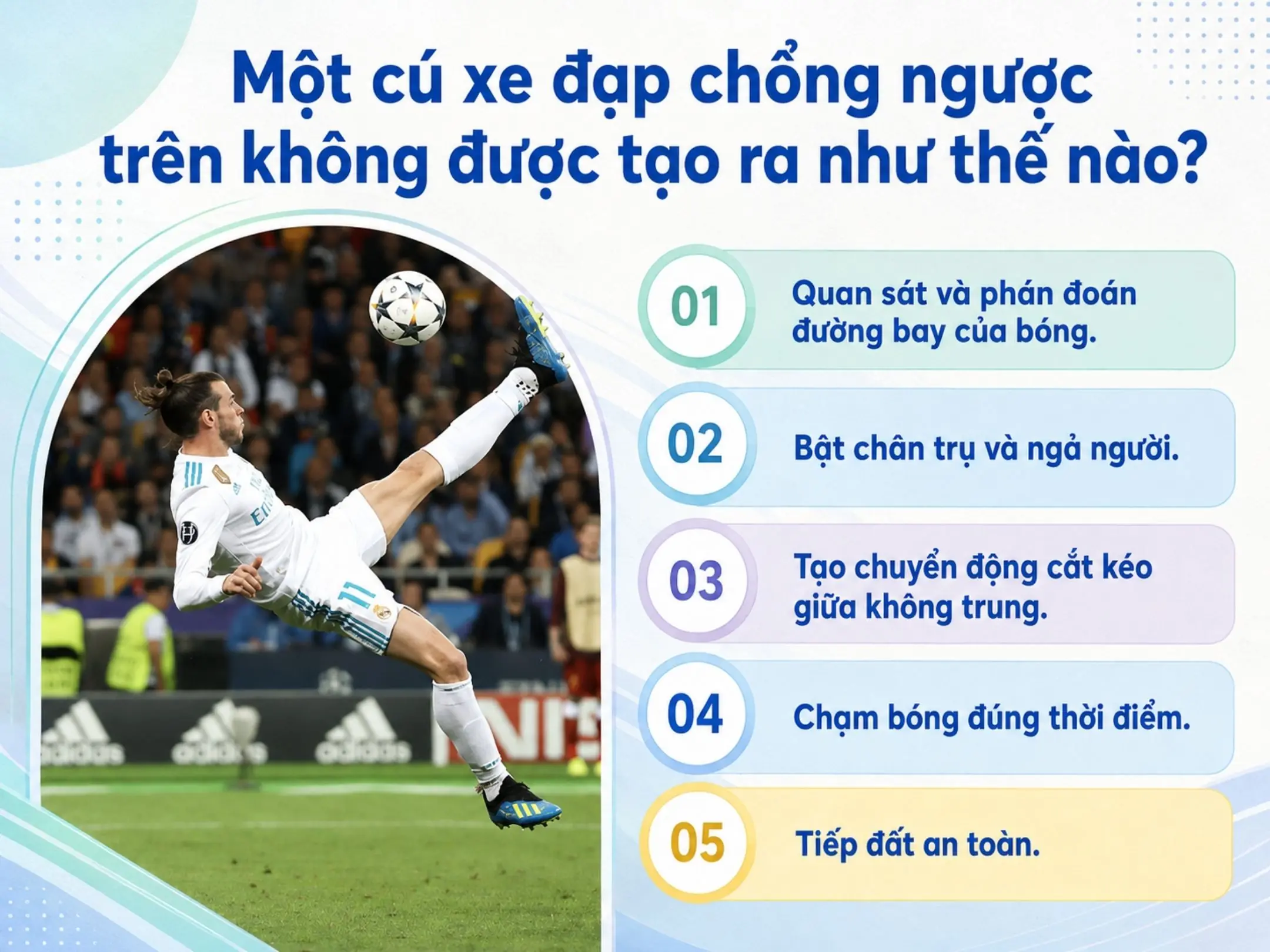Xe đạp chổng ngược: những pha tung người móc bóng khiến cho thủ môn phải chôn chân tại chỗ 2 Một cú xe đạp chổng ngược trên không được tạo ra như thế nào?