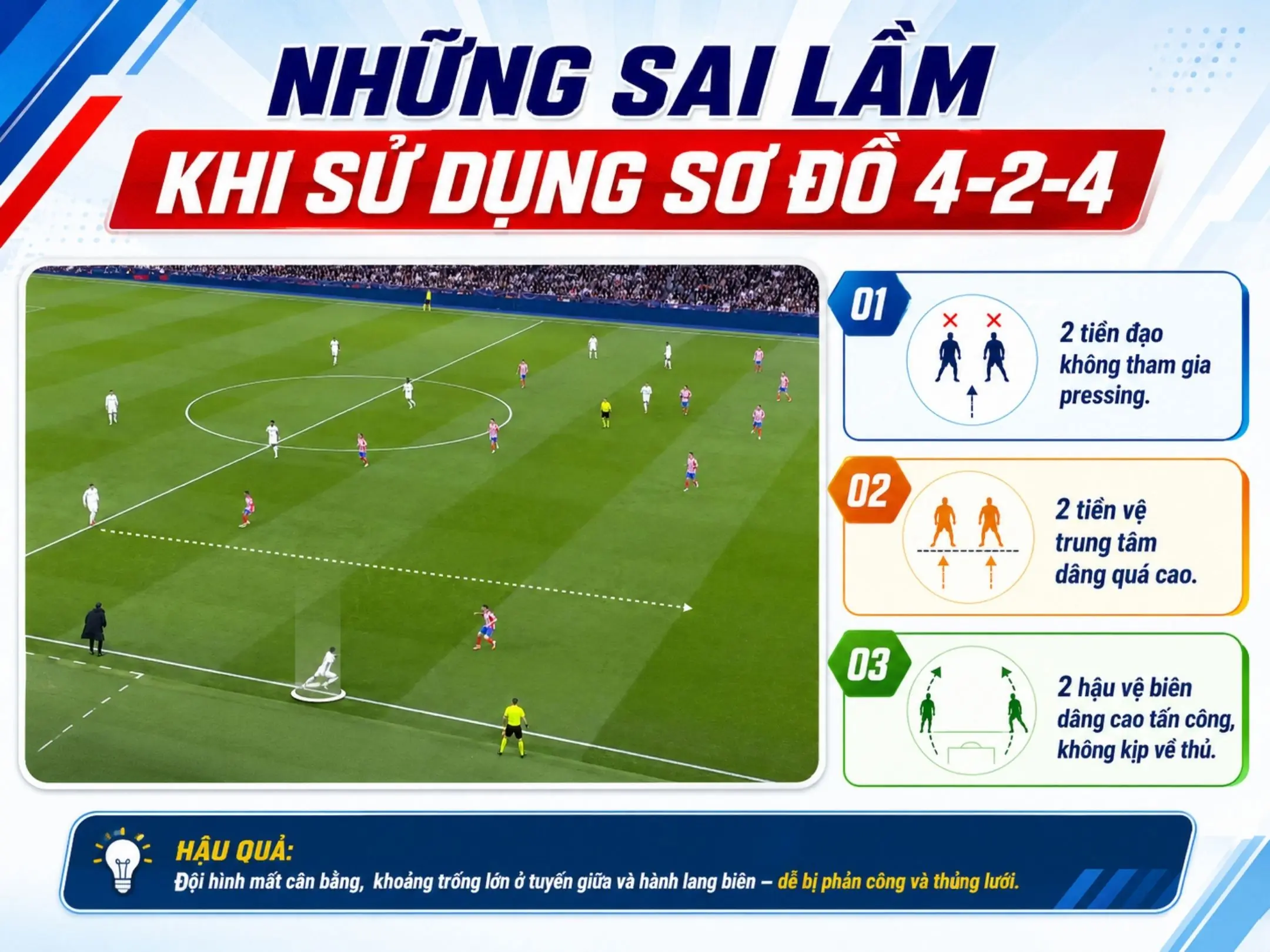 Sơ đồ 4-2-4 trong bóng đá: Lối chơi tấn công tổng lực đầy mạo hiểm 6 Những sai lầm khi sử dụng sơ đồ 4-2-4