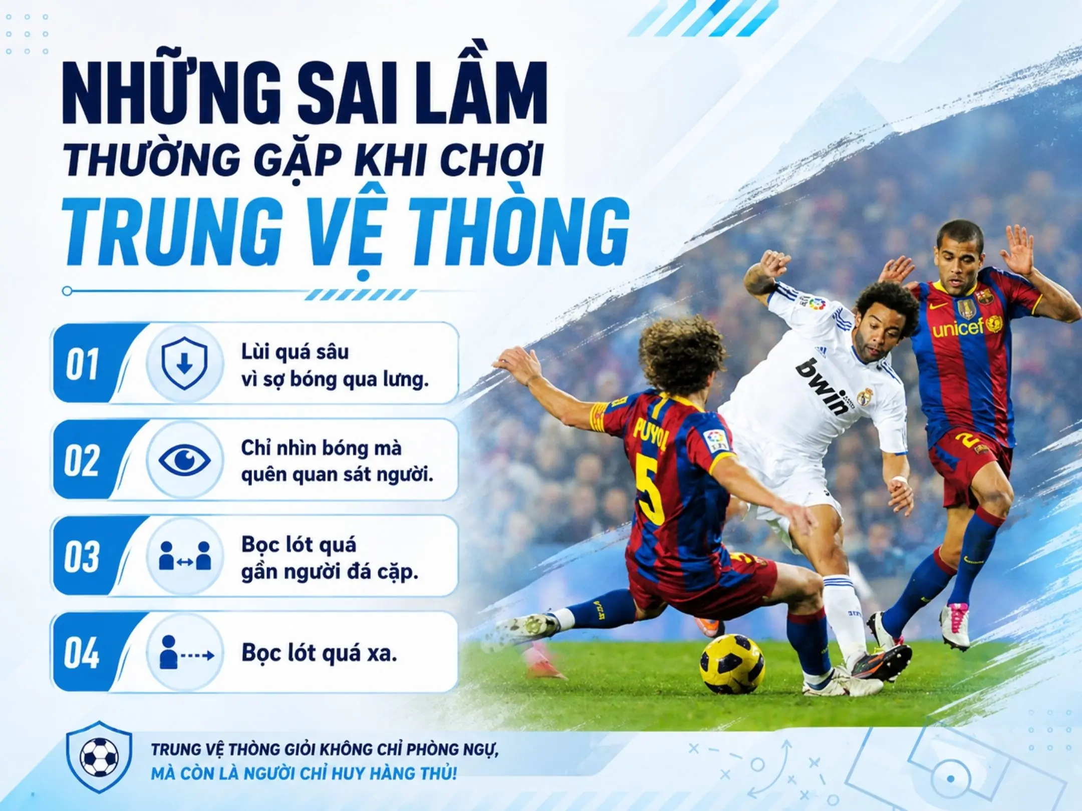 Những sai lầm thường gặp khi chơi trung vệ thòng