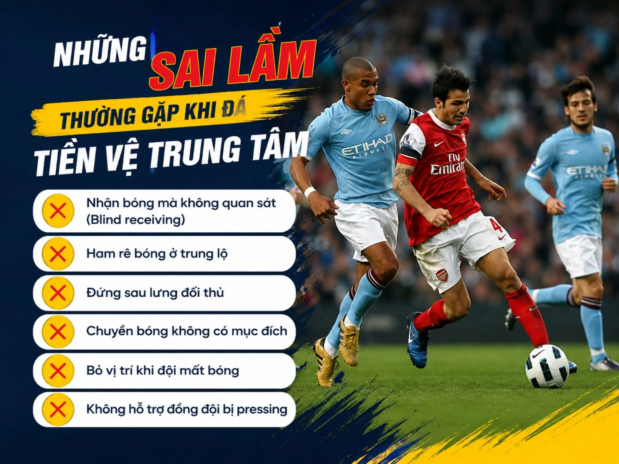 Tiền vệ trung tâm là gì? Vai trò, kỹ năng và cách chơi hiệu quả trong bóng đá 6 Những sai lầm thường gặp khi đá tiền vệ trung tâm