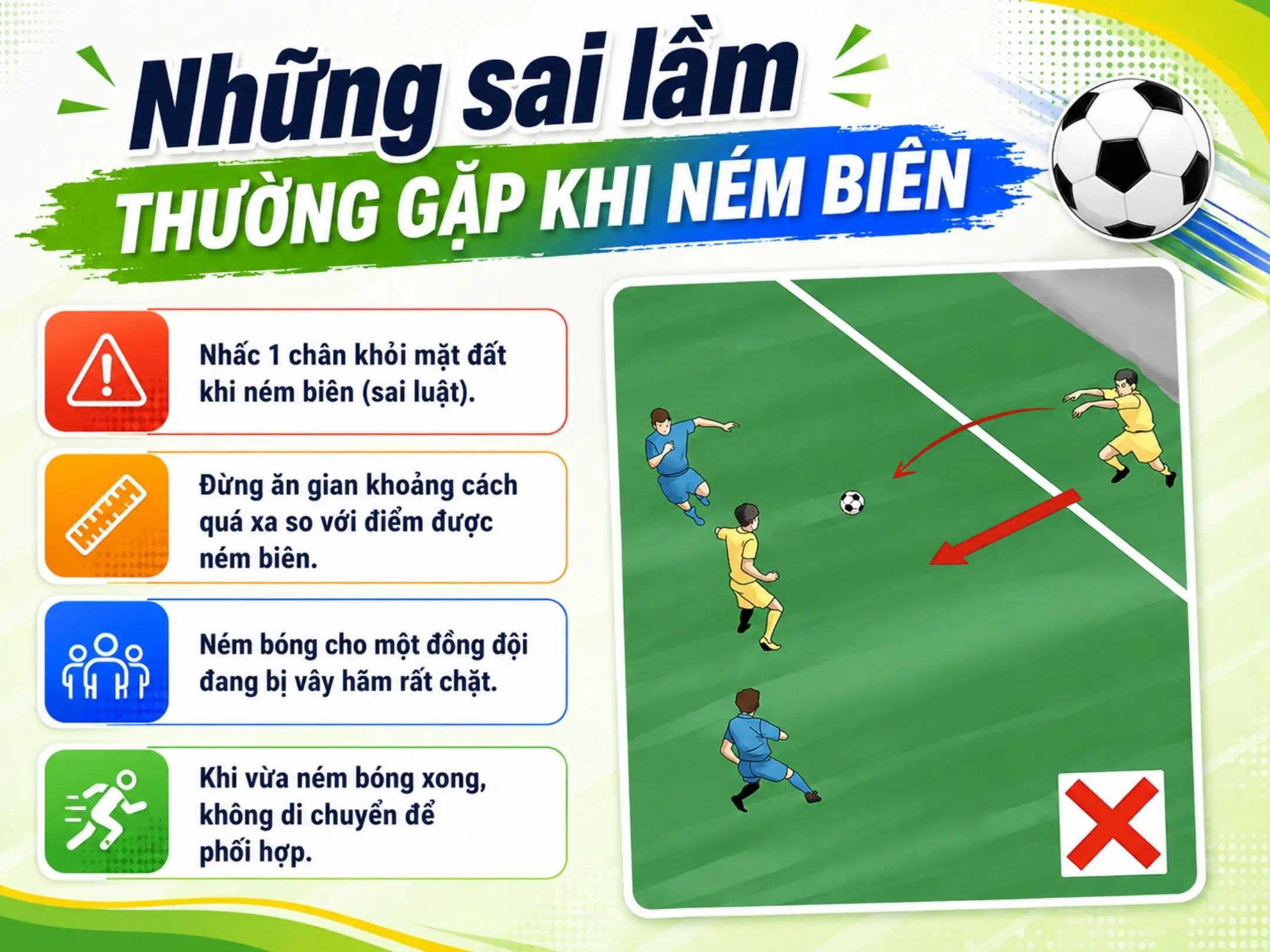 Ném biên trong bóng đá, ngày càng quan trọng và được nâng cấp lên một tầm cao mới 3 Những sai lầm thường gặp khi ném biên