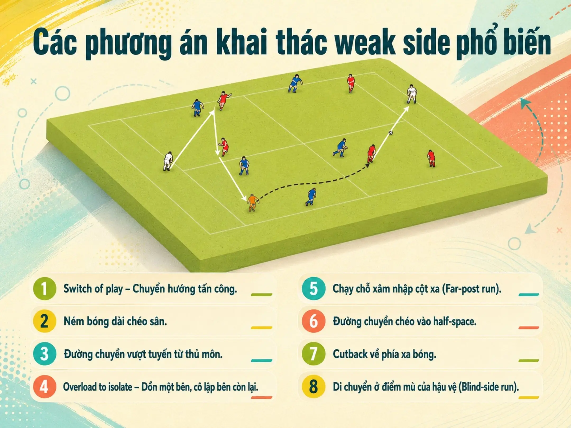 Weak Side trong bóng đá: Khoảng trống nơi không ai nhìn tới 3 Các phương án khai thác weak side phổ biến