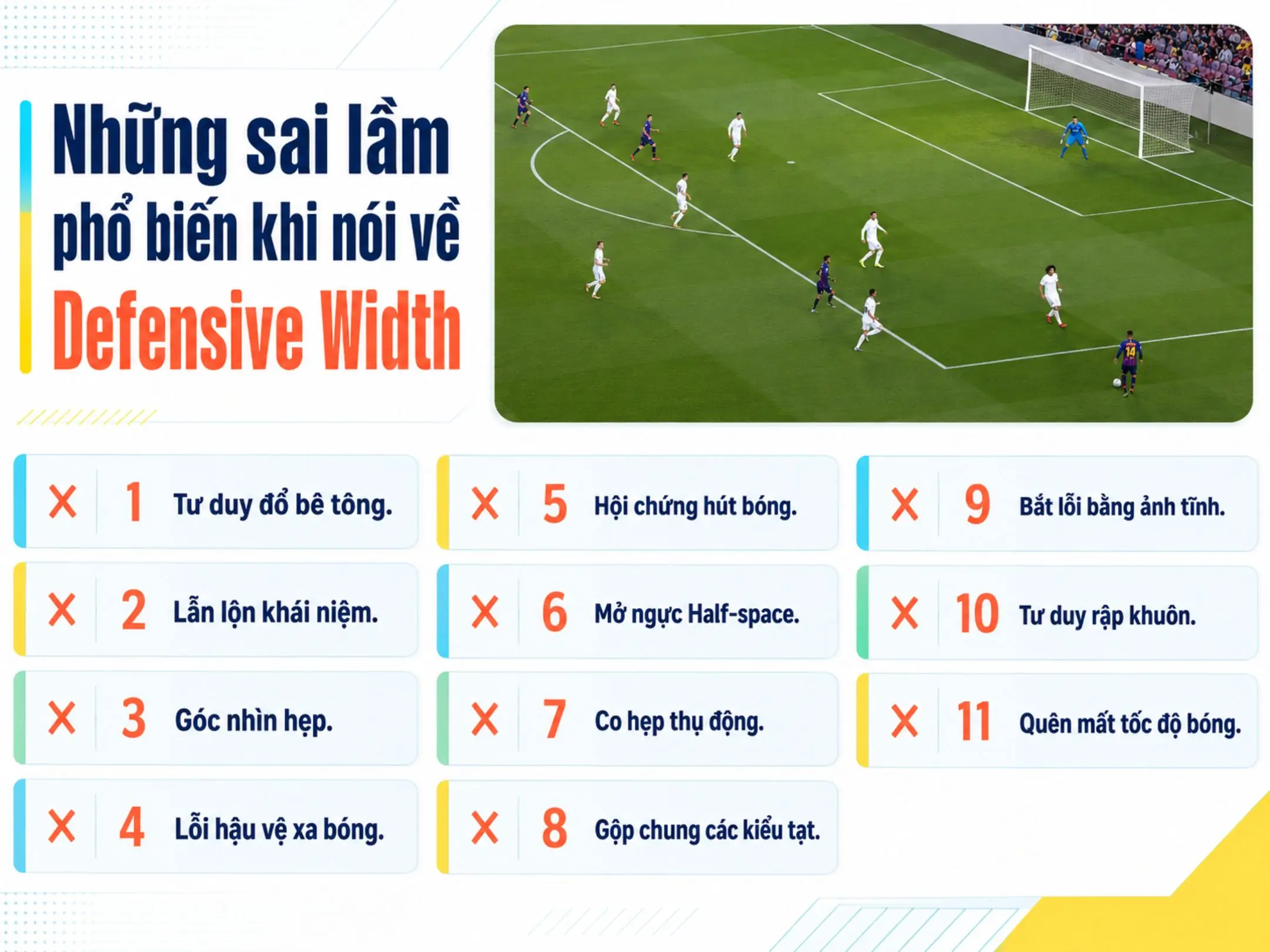 Defensive Width: Nghệ thuật kiểm soát chiều ngang sân bóng 4 Những sai lầm phổ biến khi nói về Defensive Width