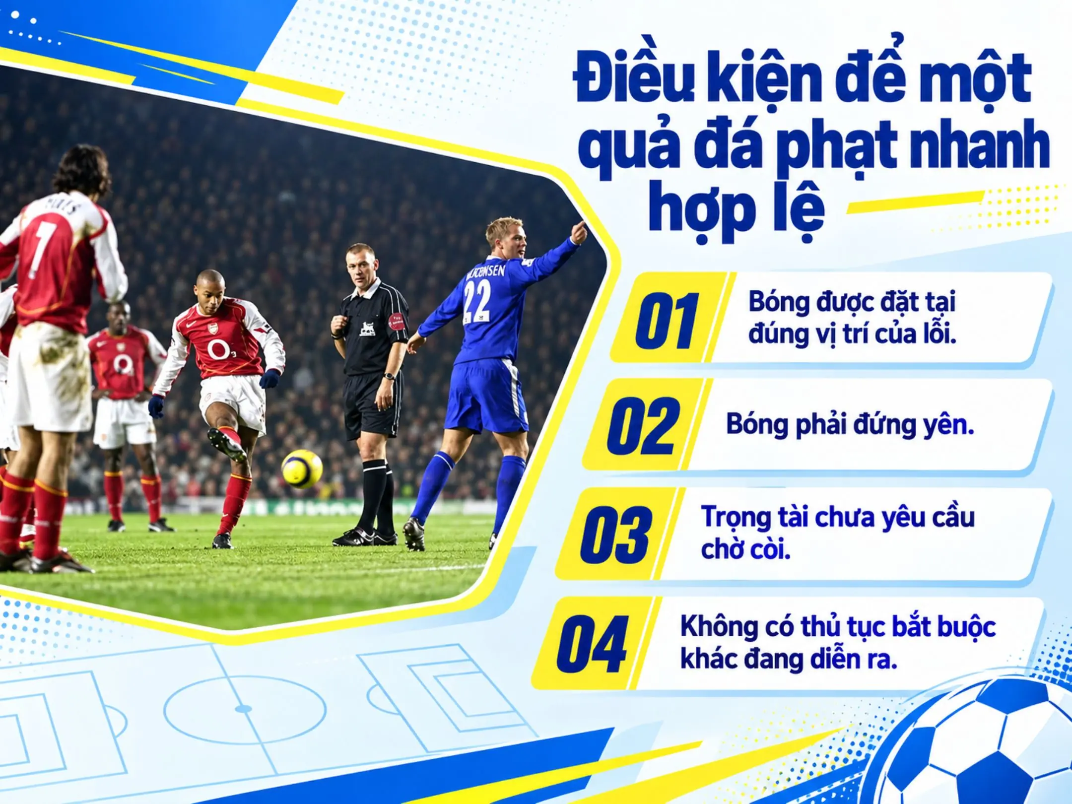 Quick Free Kick: Khi hàng phòng ngự đối thủ chưa kịp vào vị trí 2 Điều kiện để một quả đá phạt nhanh hợp lệ