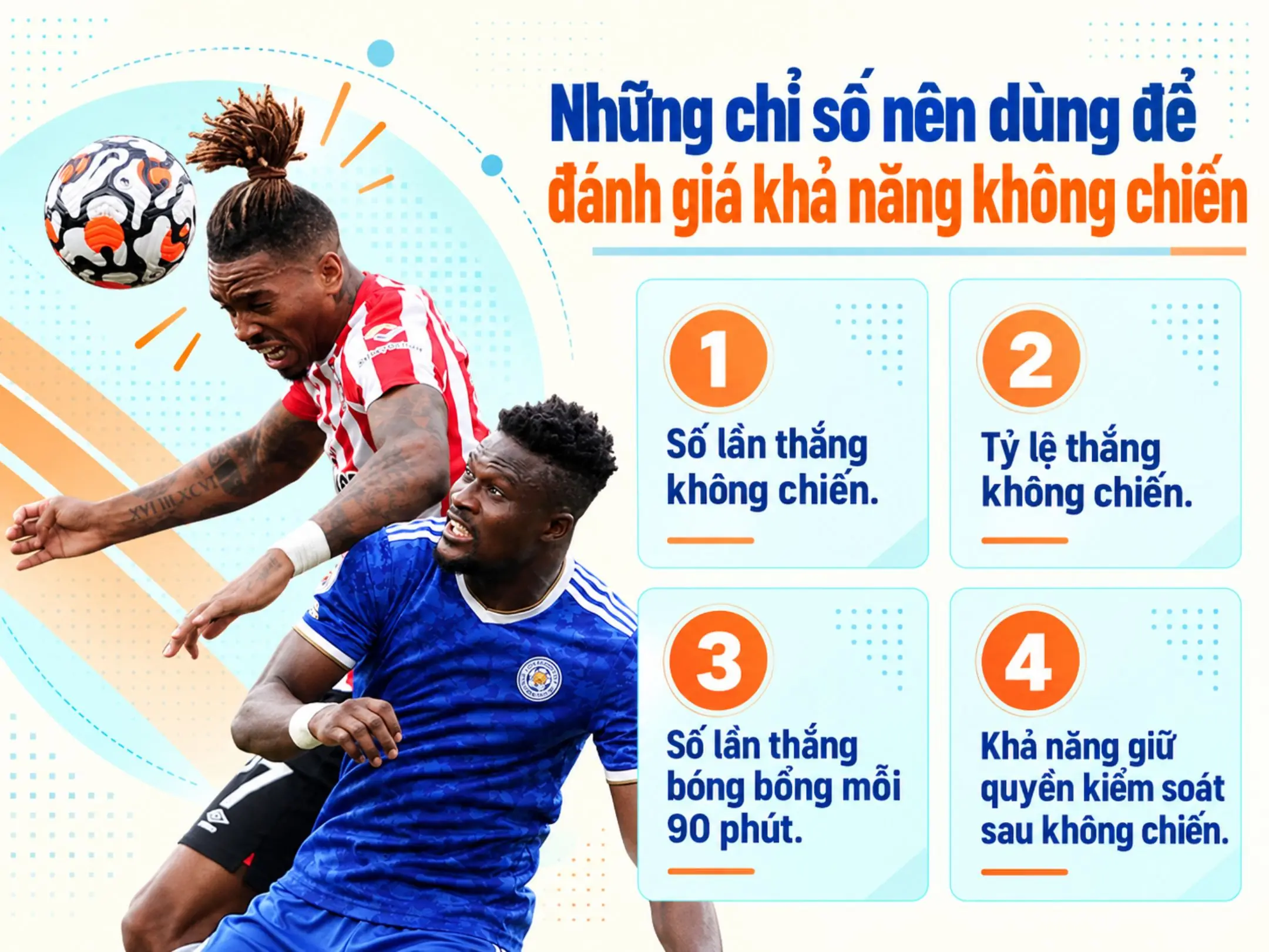 Aerial duel: Kỹ năng tranh chấp bóng bổng trong bóng đá 4 Những chỉ số nên dùng để đánh giá khả năng không chiến