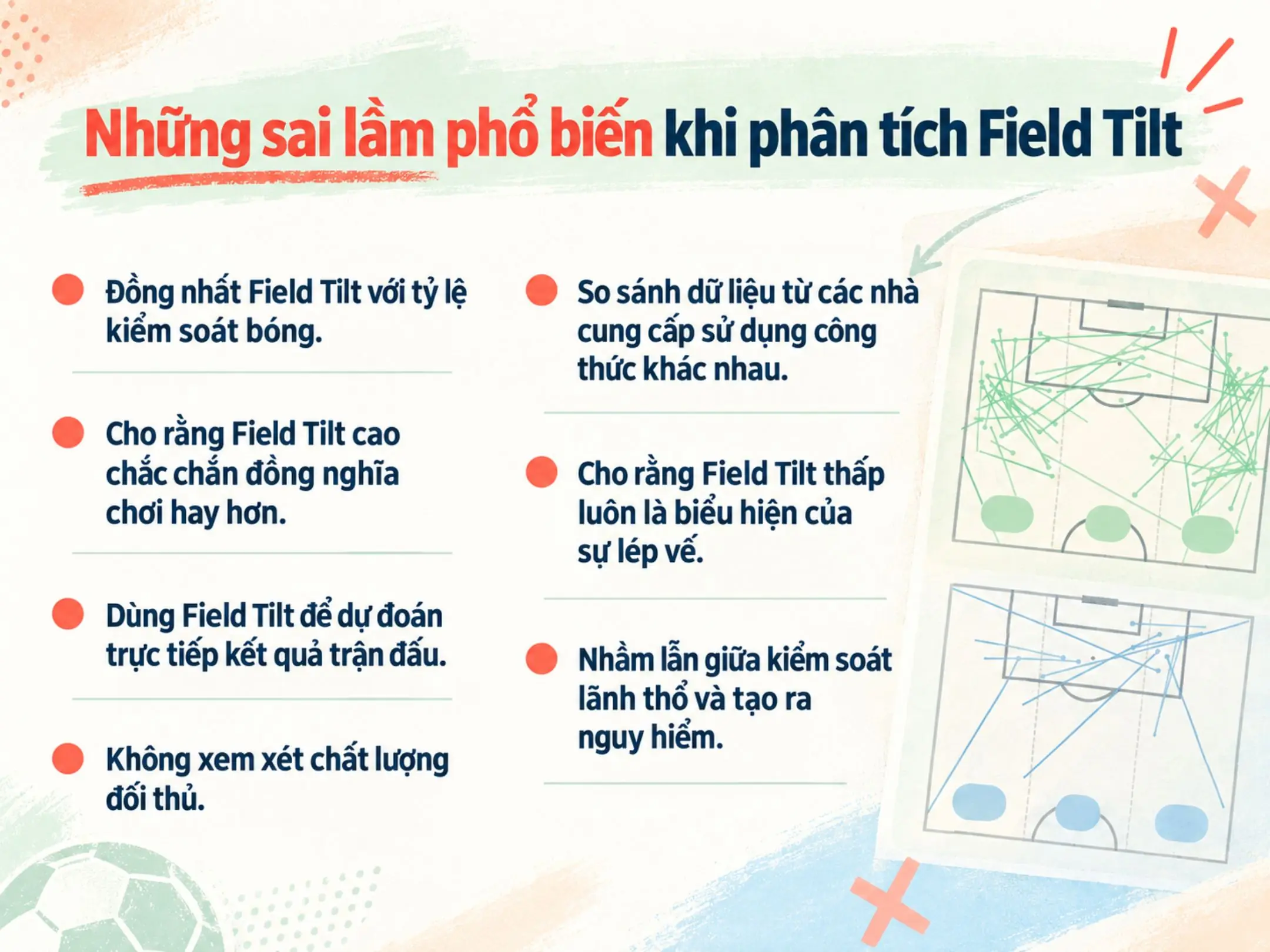 Giải mã Field Tilt: Khi bóng chỉ lăn trên phần sân của một đội 4 Những sai lầm phổ biến khi phân tích Field Tilt