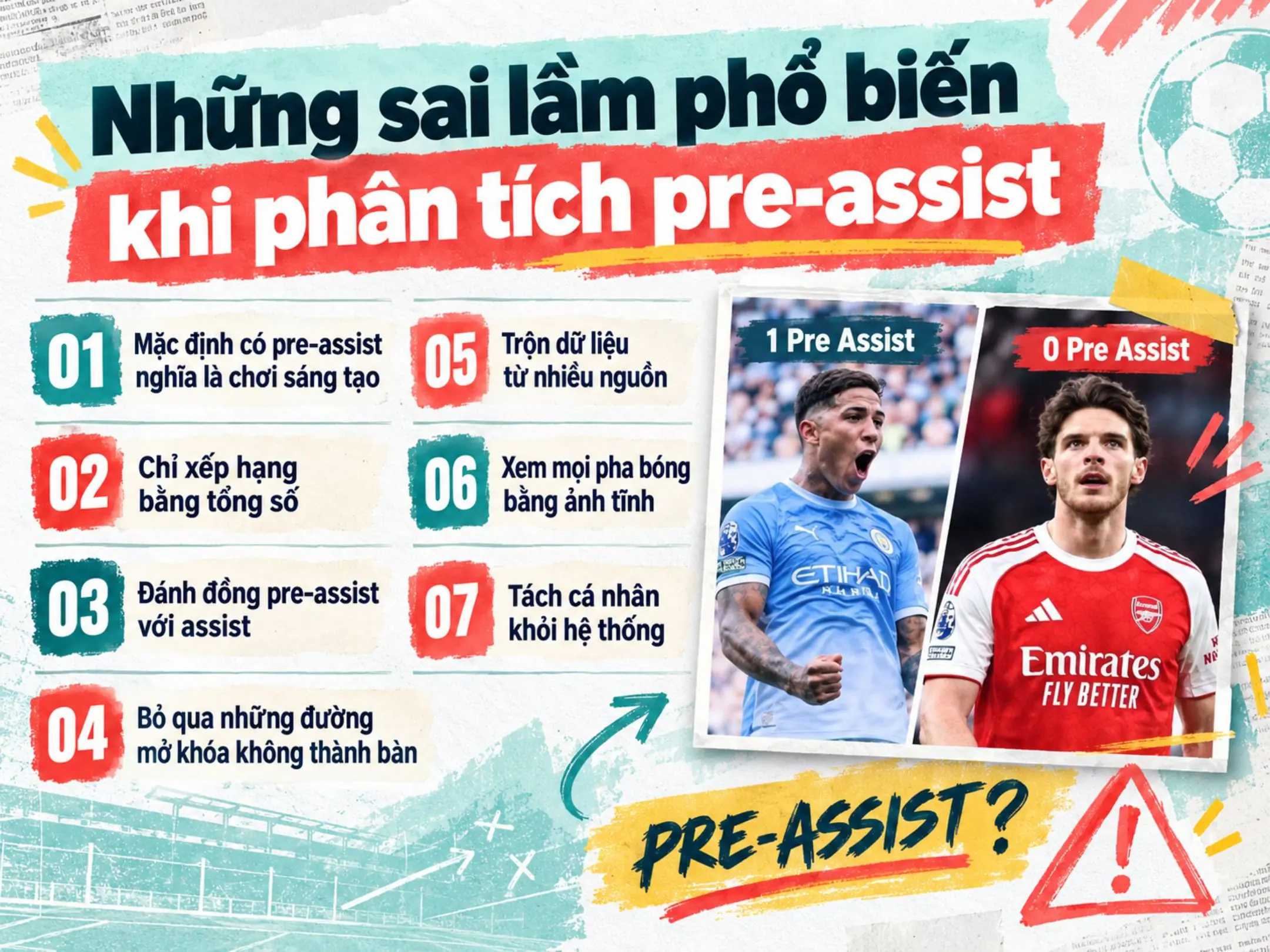 Pre-assist: Đưa bóng đến cầu thủ thực hiện đường chuyền kiến tạo bàn thắng 4 Những sai lầm phổ biến khi phân tích pre-assist