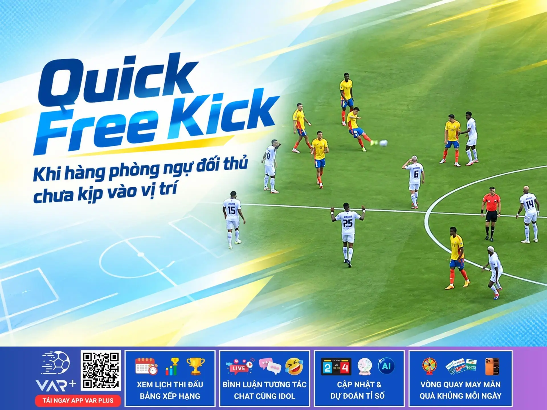 Quick Free Kick: Khi hàng phòng ngự đối thủ chưa kịp vào vị trí 1 Quick Free Kick: Khi hàng phòng ngự đối thủ chưa kịp vào vị trí