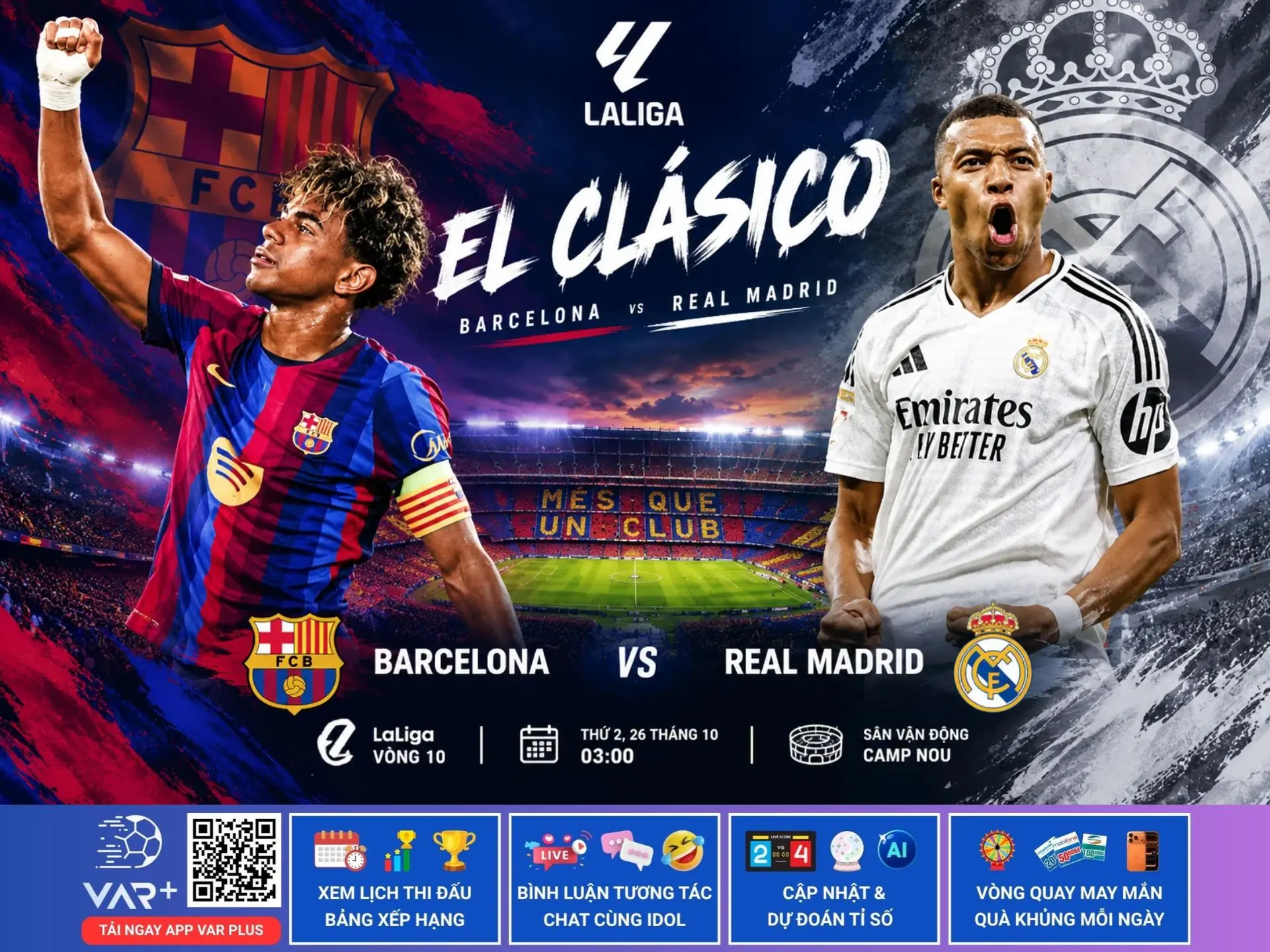 Trực tiếp Barcelona và Real Madrid sa bàn trên VAR Plus : El Clásico của hai thế đối lập giữa sức ép và phản công